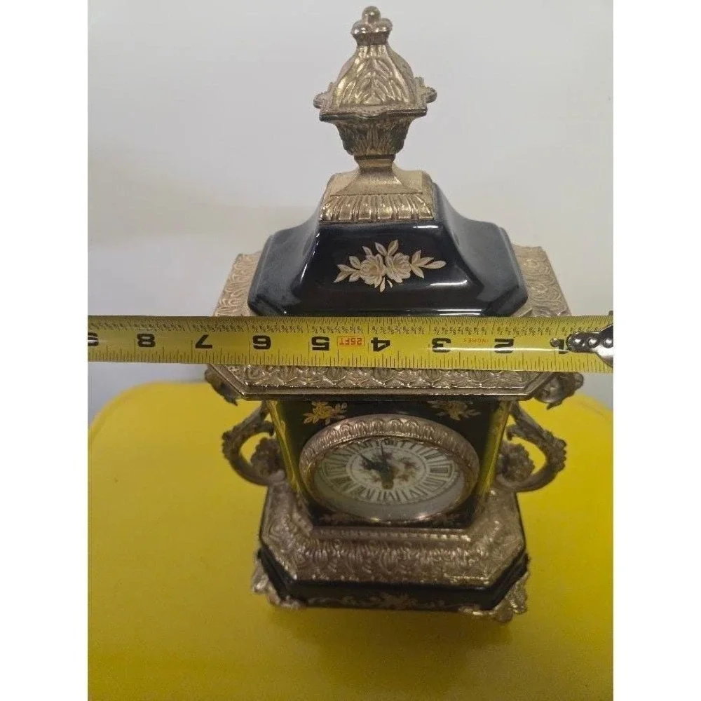 Vintage Cobalt Blue Porcelain Mantel Clock Gold Gilt French Louis XV style clock